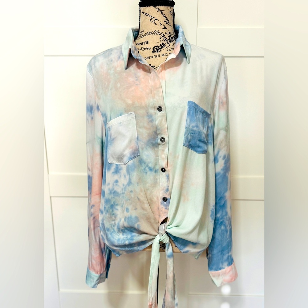 Suzy Shier Pastel Tie-Dye Button-Down Shirt